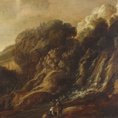 Dipinto Paesaggio con Cascata e Figure