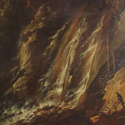 Dipinto Paesaggio con Cascata e Figure