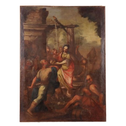 Tableau avec scène biblique, Éliézer et Rébecca au puits