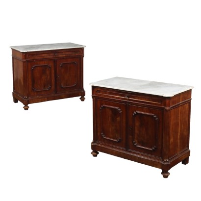 Coppia di Credenze Umbertino in Mogano e Noce