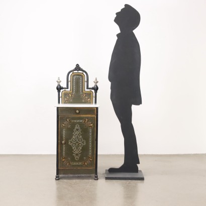 Comodino in metallo dipinto,Comodino Umbertino Fine XIX Secolo