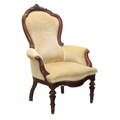 Antike Umbertinische Sessel Walnuss Gepolsterte Sitze XIX Jhd