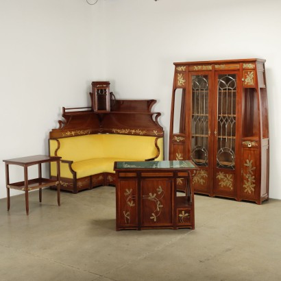 Liberty Couchtisch, Liberty Couchtisch in Mahagoni und Messing In