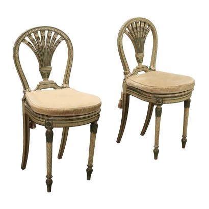 Antique Chairs Neoclassical Style Walnut Fabric Italy XX Century