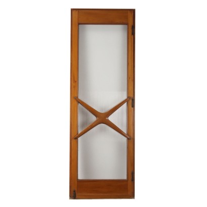 Große Vintage Tür Furniertes Buchenholz Glas Italien der 50er Jahre