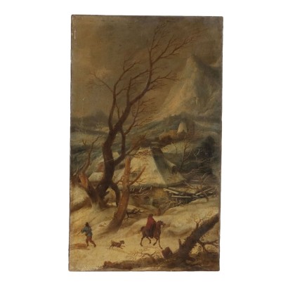 Dipinto Paesaggio Innevato con Figure
