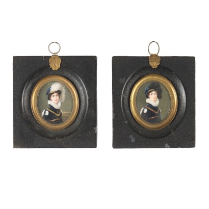 Dipinti Coppia di Miniature con Ritratto di Augusta di Baviera