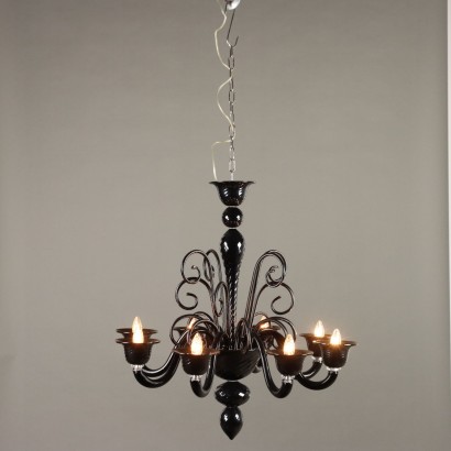 Lampadario nero,Lampadario in Vetro Nero Murano Anni 8