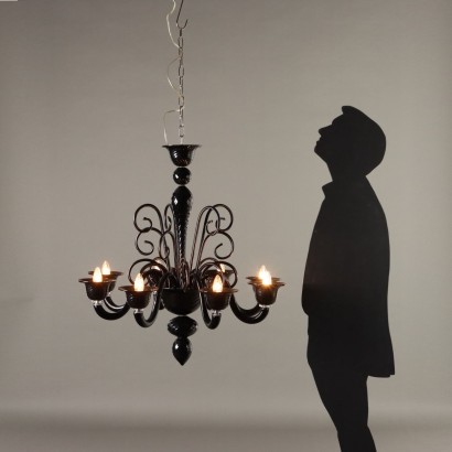 Lampadario nero,Lampadario in Vetro Nero Murano Anni 8