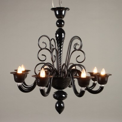 Lampadario nero,Lampadario in Vetro Nero Murano Anni 8
