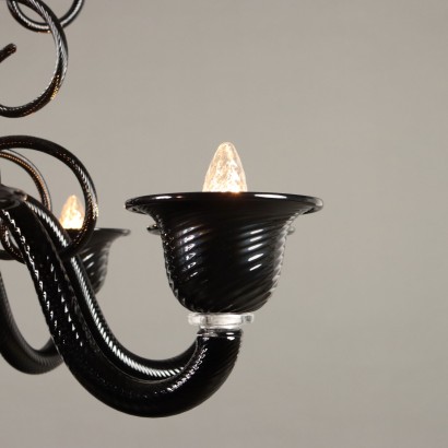 Lampadario nero,Lampadario in Vetro Nero Murano Anni 8
