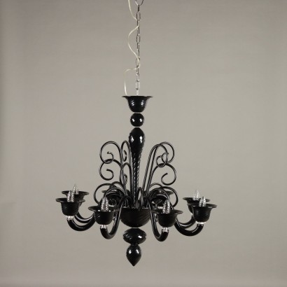 Lampadario nero,Lampadario in Vetro Nero Murano Anni 8