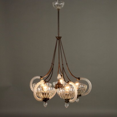 Lampadario in Vetro e Ottone Anni 30-,Lampadario in Vetro e Ottone Anni 30-,Lampadario in Vetro e Ottone Anni 30-4
