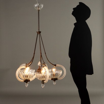 Lampadario in Vetro e Ottone Anni 30-,Lampadario in Vetro e Ottone Anni 30-,Lampadario in Vetro e Ottone Anni 30-4