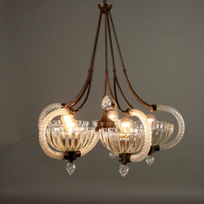 Lampadario in Vetro e Ottone Anni 30-,Lampadario in Vetro e Ottone Anni 30-,Lampadario in Vetro e Ottone Anni 30-4