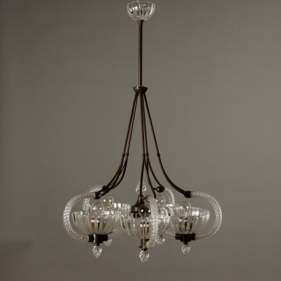 Lampadario in Vetro e Ottone Anni 30-,Lampadario in Vetro e Ottone Anni 30-,Lampadario in Vetro e Ottone Anni 30-4