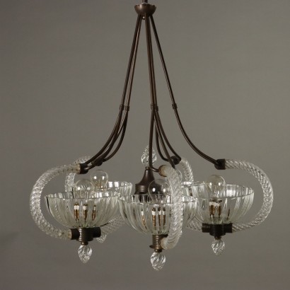 Lampadario in Vetro e Ottone Anni 30-,Lampadario in Vetro e Ottone Anni 30-,Lampadario in Vetro e Ottone Anni 30-4