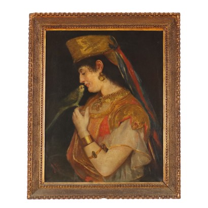 Dipinto Giovane Donna con Pappagallo