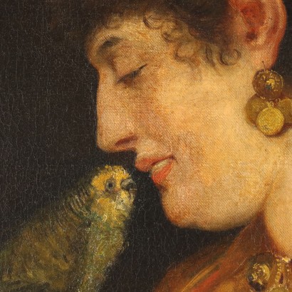 Dipinto Giovane Donna con Pappagallo
