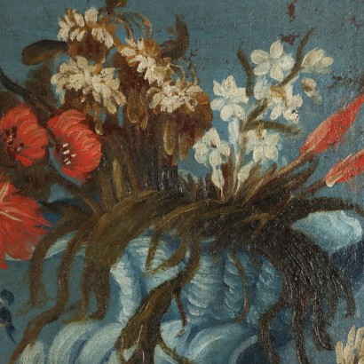 Dipinto Natura morta con fiori e pappa,Natura morta con fiori e pappagallo