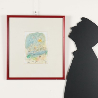 Dipinto di Franco Rognoni,Paese sul fiume,Franco Rognoni,Franco Rognoni,Franco Rognoni