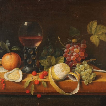 Dipinto Natura morta con Frutta e Cali,Natura morta con frutta e calice