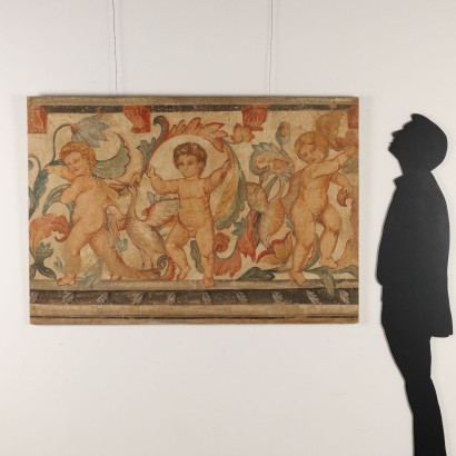 Dipinto Finto Affresco,Grottesca con putti,Dipinto Finto Affresco