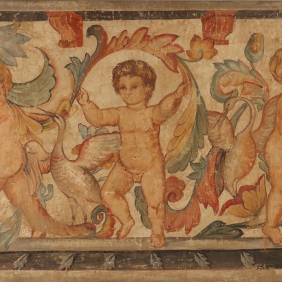 Dipinto Finto Affresco,Grottesca con putti,Dipinto Finto Affresco