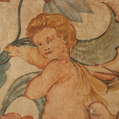 Dipinto Finto Affresco,Grottesca con putti,Dipinto Finto Affresco