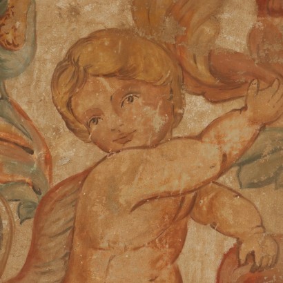 Dipinto Finto Affresco,Grottesca con putti,Dipinto Finto Affresco