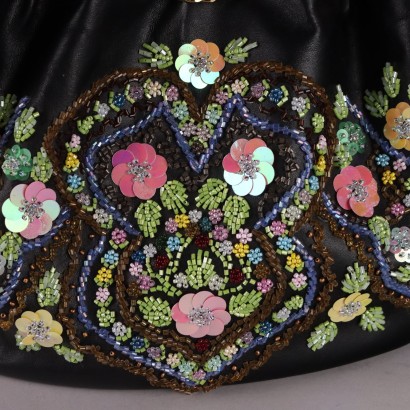Vintage Leather Bag with Flowers