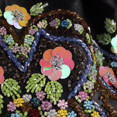 Vintage Leather Bag with Flowers