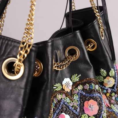 Vintage Leather Bag with Flowers