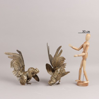 Coppia di Galli in Bronzo
