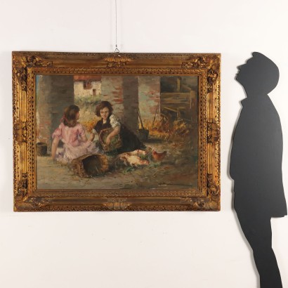 Dipinto Scena di Genere ,Passatempo di bimbe