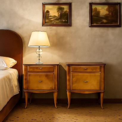 Comodini Vintage Anni 50 Legno Impiallacciato di Radica Ottone Vetro_1297412 Comodini Anni 50