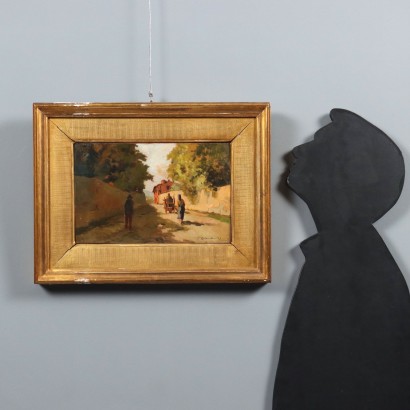 Dipinto di Carlo Domenici ,Scorcio di paese,Carlo Domenici,Carlo Domenici,Carlo Domenici,Carlo Domenici
