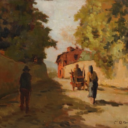 Dipinto di Carlo Domenici ,Scorcio di paese,Carlo Domenici,Carlo Domenici,Carlo Domenici,Carlo Domenici