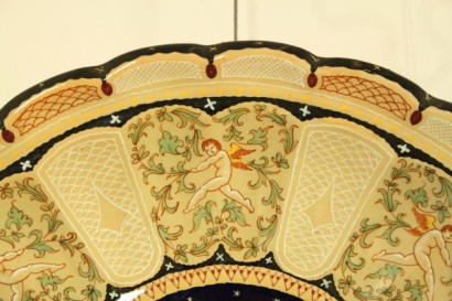 antiquariato, ceramica, Molaroni, Pesaro, 1940-50, coppia di piatti, ceramiche policrome, Raffaello Sanzio, Giovane donna del Pollaiolo