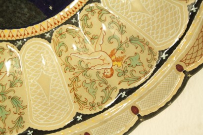 antiquariato, ceramica, Molaroni, Pesaro, 1940-50, coppia di piatti, ceramiche policrome, Raffaello Sanzio, Giovane donna del Pollaiolo