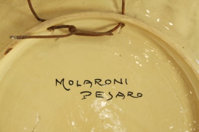 antiquariato, ceramica, Molaroni, Pesaro, 1940-50, coppia di piatti, ceramiche policrome, Raffaello Sanzio, Giovane donna del Pollaiolo