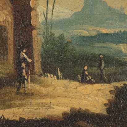 Gemälde Landschaft mit architektonischen Ruinen, Landschaft mit architektonischen Ruinen und f