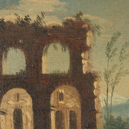 Gemälde Landschaft mit architektonischen Ruinen, Landschaft mit architektonischen Ruinen und f