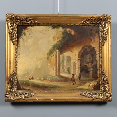 Dipinto Paesaggio con Rovine e Personaggi