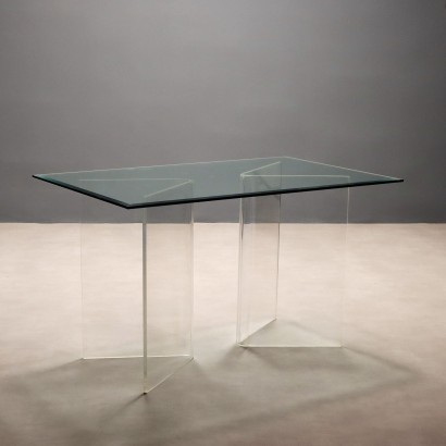 Tavolo Anni '80 con Gambe in Plexiglass