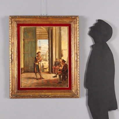 Dipinto Scena con Personaggi,Dipinto di George Goodwin Kilburne,Scena con guardie in città,George Goodwin Kilburne,George Goodwin Kilburne,George Goodwin Kilburne,George Goodwin Kilburne