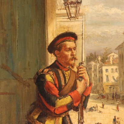 Dipinto Scena con Personaggi,Dipinto di George Goodwin Kilburne,Scena con guardie in città,George Goodwin Kilburne,George Goodwin Kilburne,George Goodwin Kilburne,George Goodwin Kilburne