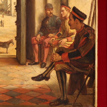 Dipinto Scena con Personaggi,Dipinto di George Goodwin Kilburne,Scena con guardie in città,George Goodwin Kilburne,George Goodwin Kilburne,George Goodwin Kilburne,George Goodwin Kilburne