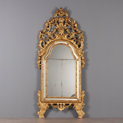 Antique Mirror Gilded Carved Wood Piedmont Late XVIII Century