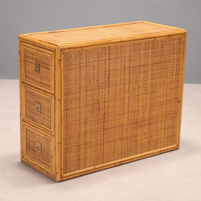 Vintage Chest of Drawers Bamboo Brass Wicker 3 Drawers Italy 1980s